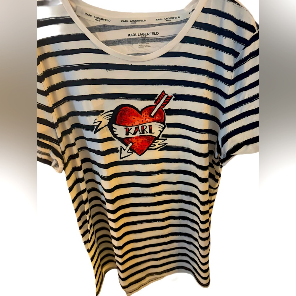 Karl Lagerfeld Kids Heart Graphic Striped Tee